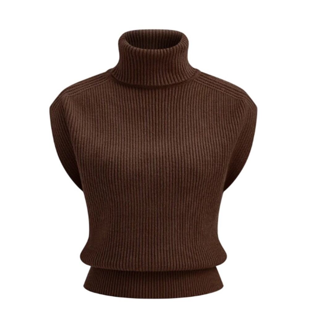 Studio Women's Small Brown Solid Turtleneck Sleeveless Sweater Vest
